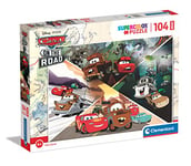 Clementoni- Disney Cars on The Road Supercolor Road-104 Maxi Pièces, Enfants 4 Ans, Puzzle Dessin Animé-Fabriqué en Italie, 23774