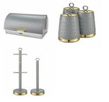 Tower Empire collection Mug tree,Towel Pole,Canisters & Bread Bin Set -Grey