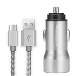 NWNK13 Motorola Moto G7 Plus Silver in Car Charger 2 Port USB Car Adapter Fast Charging 12V 24W 3.4A with 1mt / 3.3ft Type C USB Cable Compatible for Motorola G7+