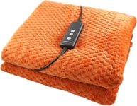 Waffle Soft Fleece Heated Electric Throw Over Blanket Honeycomb Overblanket with Timer and 10 Heat Settings (Burnt Orange)