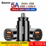 Baseus 30w Dual Usb Type C Car Charger Socket Adapter Qc 4.0 Fast Quick Charge