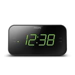 Philips Wake-Up Alarm Clock With Radio, Radio With Display Bedside, Digital Radio With Dual Alarm, Sleep Timer & Snooze Function, Portable With Battery Back-up, Black With Large Display