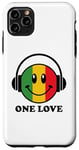 Coque pour iPhone 11 Pro Max One Love Rasta Reggae Casque de musique Smile Face Rastafari