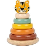 Small Foot 11706 Tour à empiler Tigre Safari en Bois,Jeu à enficher à partir de 12 Mois Toys, Multicolore