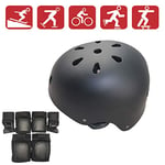 DUDUCHUN Kids Helmet,Knee Pads 7-in-1 Elbow Knee Wrist Pads Kit Movement Gear,for Bike Skateboard Hoverboard Cycling Scooter Rollerblading,Black,M（53~58cm）