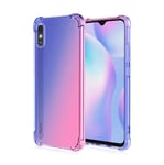 FANFO Case for Xiaomi Redmi 9AT/Xiaomi Redmi 9A, Gradient Color Transparent Ultra Slim Anti Smudge Silicone Soft Shockproof TPU Reinforced Corners Protection Phone Cover, Blue/Pink