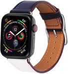 KADES Compatible for Apple Watch Series 7 41mm, Genuine Leather Replacement Strap Retro for iWatch iWatch 41mm 40mm 38mm Series 7, SE, Series 6/5/4/3/2/1 (Indigo White Orange Band+Silver Buckle)