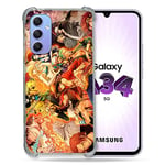 Cokitec Coque Renforcée en Verre Trempé pour Samsung Galaxy A34 5G Manga One Piece Nakama