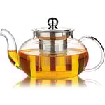 Glas Teekanna med Rostfritt Stål Infuser & Lock, Borosilikatglas Te Kanne Spisplatta Säker, Blommande & Lösa Blad Tekannor, 27 Oz