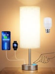 Bedside Lamps, Touch Lamps Bedside with USB-C+A Charging Ports, 3-Way Dimmable 