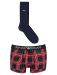 Emporio Armani Men's Trunk+Socks Tartan Mix Gift Set, Check/Marine, L