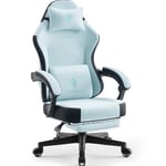Dowinx Chaise de Gaming en Tissu avec Coussin de Printemps, Soutien Lombaire et Repose-Pieds, pour Adultes, Fauteuil de Jeu Ergonomique, Grand et Haut, pour Jeux de Bureau, 135 kg, Aqua