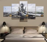 TOPRUN Picture print on canvas 5 pieces wall art for living room Modern home Art print Images 5 panel wall decor 150x80cm Solidframe Easily to hang Military WW1 WW2 Navy Air Force Army Battleship