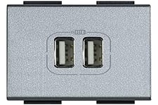 BTicino NT4285C2 Chargeur USB Prise Double Livinglight, Tech, 2 Modules, 5V, 230V, 2.4A, Gris