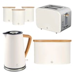 Swan Nordic White Kitchen Set  Kettle, Toaster, Bread Bin, Canisters