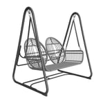 Hängsoffa för trädgård med ryggstöd, utefurniture i PE-rattan, 2-sits, med sittställning och dynor