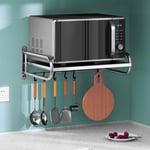 Microwave Bracket On The Wall - Heavy Duty Stainless Steel Microwave Oven Shelf Easy To Install - For Kitchen Closet Space, Double Layers Hanging Oven Rack Holder With Hooks
