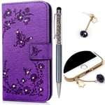 LG K4 2017 Case Butterfly & Flower Bling PU Leather Wallet Flip Case Cover Smart Stand Case Card Slots With 1 x Touch Pen and 1x Dust Plug Phone Case for LG K4 2017 - Purple
