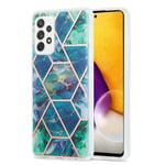 Ffish Compatible with Samsung Galaxy S21 Case+Screen Protector, Glitter Marble Design Soft Silicone Rubber TPU Bumper Cover Skin Case, (Blue/Green)