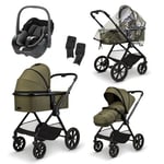 MOON green Pebble Essential Clicc barnvagn collection 2024 moss melange inkl. MAXI COSI bilbarnstol 360 Black