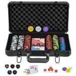 Pokerset med 300 lasermarker & spelkort & 5 tärningar & 3 dealermarker & 2 nycklar pokerfodral