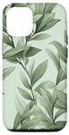 iPhone 12/12 Pro Sage green Leaves Botanical Plant Line Art Wildflower Floral Case