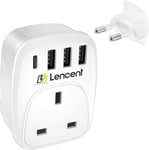 Lencent UK to EU Euro Europe Plug Adapter,European Travel Adapter with 3 USB USB