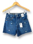 Levi's Ribcage  Denim shorts Embroidered Summer Spring travelling Size 30 Blue