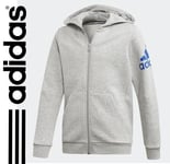 New adidas Boys 3 Stripe Fleece Hooded Top Age 7 to 8 Grey Sweatshirt Hoody
