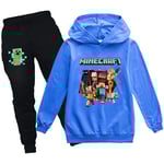 Minecraft Print Barnkläder Spårkostym Set Pojkar Flickor Casual Huvtröja Joggerbyxor Outfit Aktivkläder Sportkläder[HK] Blue 9-10 Years