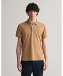 Gant Mens Regular Fit Short Sleeve Contrast Pique Rugger - Khaki - Size Medium