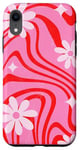 Coque pour iPhone XR Rose Rouge Liquide Swirl Retro Fleur Preppy Y2K Groovy