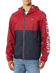 Tommy Hilfiger Men's Colorblocked Logo Slicker Rain Jacket, Red/Navy Colorblock, S UK