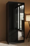 2 Door High Gloss Black Mirrored Double Wardrobe - Chilton