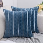 MIULEE Decorative Cushion Cover Rectangle Velvet Throw Pillows Jacquard 3D Wave and Silver Stripe Bars Home for Sofa Bedroom Living Room Light Blue 45 x 45cm 18 x 18 Inch Set of 2