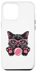 Coque pour iPhone 15 Pro Max Chat noir amusant soufflant Bubble Gum Black Cat Lovers Women