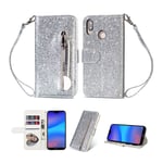 Zipper läder Huawei P20 Lite fodral med plånbok - Silver/Grå
