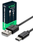 V-TAC USB-A to Micro USB Cable 1 Meter for Smartphone, Computer, Tablet - MicroUSB Cable for Charging and Data Transmission - Compatible Apple Huawei and Samsung - Black