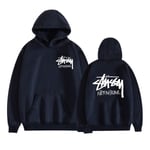 Mordely Unisex Stussy Pullover Hoodie Midweight Huvtröja Navy L