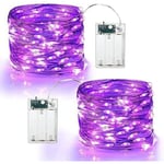 Lila Halloween-ljusslingor 2 st 10m 100LEDs Snygg Inredningsdekoration Batteridriven Koppartråd Stjärnor Mini-lampor DIY Trädgård eller Balkongbelysning