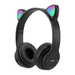 Casque sans fil Blue-tooth Glow Light Stereo Bass Casques Oreille de chat avec micro Enfants Gamer Girl Gifts PC Phone Gaming Headset-Black