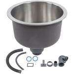 Jeffergarden - Mini évier de cuisine rond, barre en acier inoxydable, bassin rond avec raccord de tuyau d'évacuation, diamètre 30cm