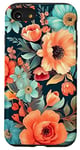 iPhone SE (2020) / 7 / 8 Orange, Coral, Navy Blue, Mint Green Floral Vintage Look Case