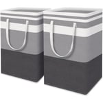 2-delad stor tvättkorg, vattentät, fristående, hopfällbar hög klädkorg med förlängt handtag - (Gradient Grey, 75 liter)
