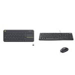 Logitech K400 Plus Wireless Touch TV Keyboard With Easy Media Control and Built-in Touchpad & MK120 Wired Keyboard and Mouse Combo, Optical Wired Mouse, USB Plug-and-Play, Black