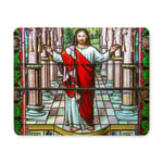Jesus Christ Stained Glass Religious Background Rectangle Non Slip Rubber Comfortable Computer Mouse Pad Gaming Mousepad Mat for Office Home Woman Man Employee Boss Work