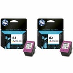 Genuine HP 62 Tri Colour  x2 Ink Cartridges Envy 5540 5640 7640 Twin Pack