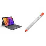 Logitech Folio Touch iPad Keyboard Case with Trackpad and Smart Connector, QWERTY UK/US INTL - Grey & Crayon Digital Pencil for all iPads with Apple Pencil technology, Silver/Orange