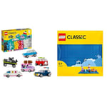 LEGO Classic Creative Vehicles, Colourful Model Cars Kit & 11025 Classic Blue Baseplate, Construction Toy for Kids, Building Base, Square 32x32 Build and Display Board