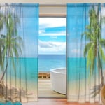 ALAZA Sheer Voile Curtains, Landscape Tropical Beach Coconut Polyester Fabric Window Net Curtain for Bedroom Living Room Home Decoration, 2 Panels, 78 x 55 inch
